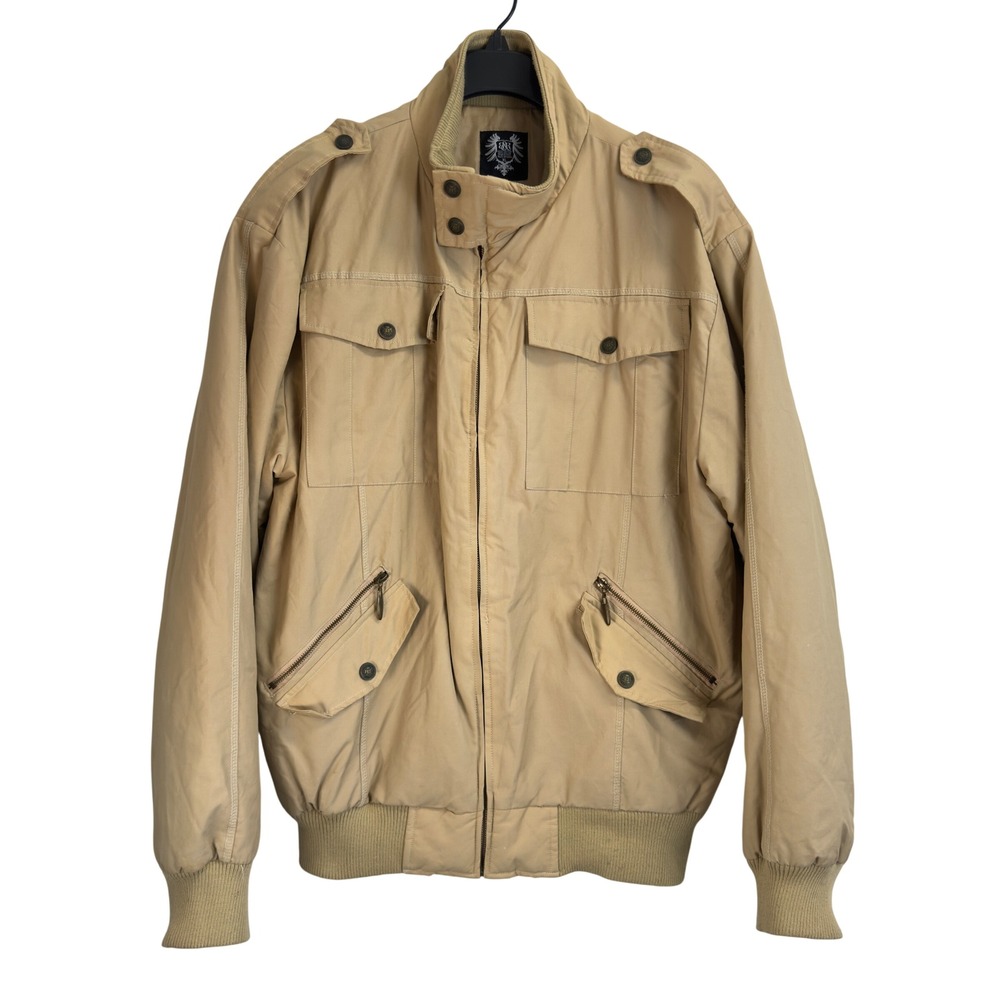 B&R Mens XL Tan Khaki Cotton Nylon Military Bomber Jacket Utility Flight Coat